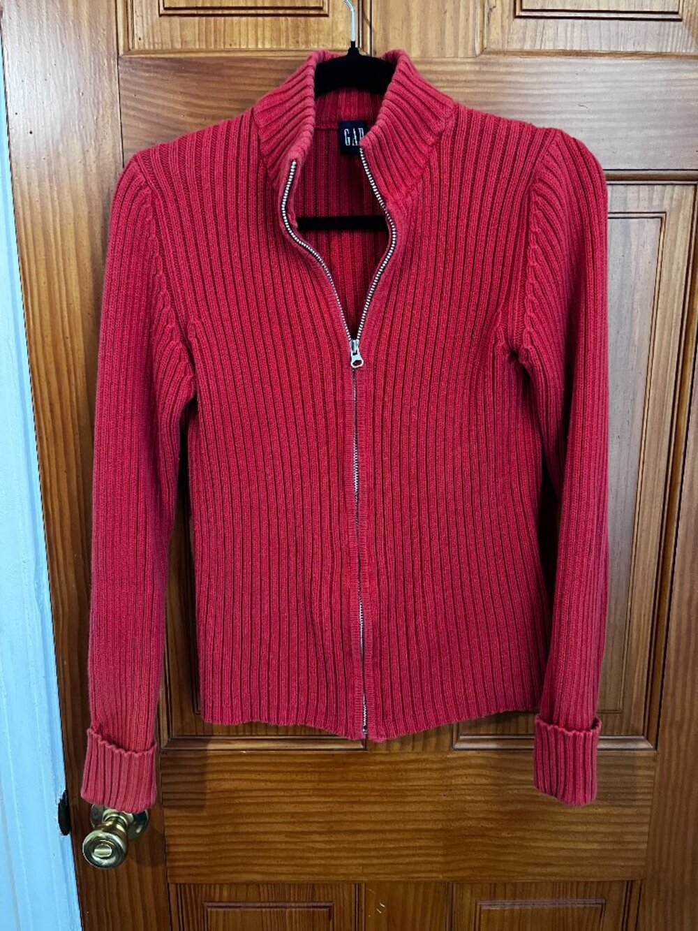 Gap Orange / Red Ribbed Full Zip Sweater